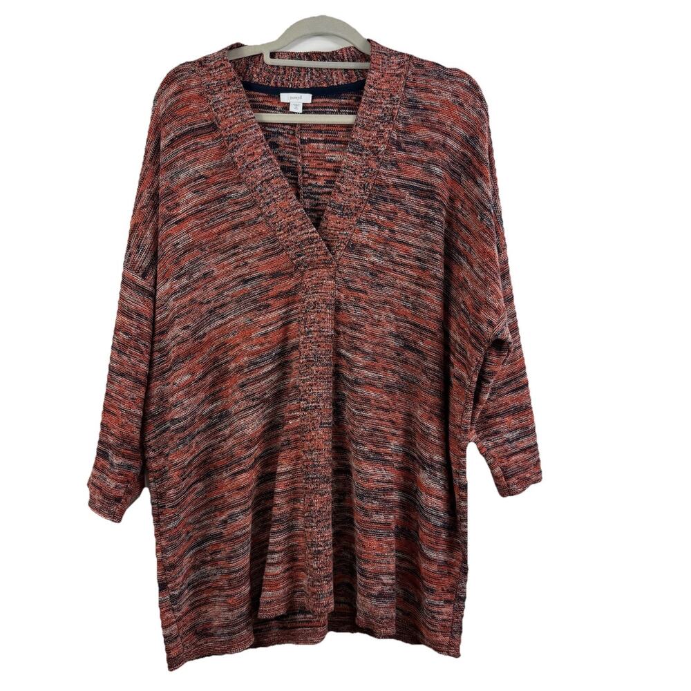 Pure J. Jill Tall Campari Space Dyed Pullover Sweater Medium V Neck Relaxed Fit